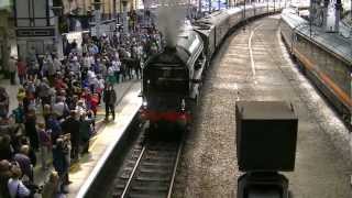 60163 Tornado departs York on The Cathedrals Express with big whistle and wheelslip 300612 [upl. by Ehrenberg]