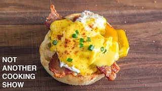 how to make EGGS BENEDICT with EASY BLENDER HOLLANDAISE SAUCE [upl. by Lleuqar772]