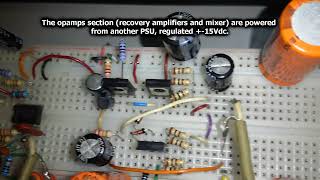 Spring Reverb 600 ohm input coil with ESP discrete driver circuit on breadboard [upl. by Labana266]