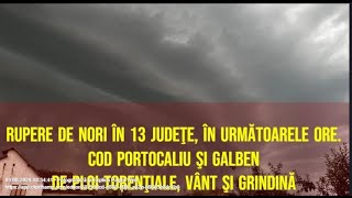 Rupere de nori în 13 judeţe în următoarele ore Cod portocaliu şi galben de ploi torenţiale [upl. by Ahsehyt]