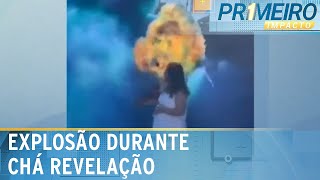 Pai sofre queimaduras em explosão durante chá revelação  Primeiro Impacto 230524 [upl. by Bebe]