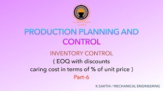 EOQ model with shortagecaring cost in terms of  of unit price  inventory control  Tamil [upl. by Yesmar648]