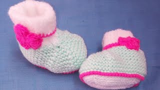 Tuto tricot chaussons au tricot de bébé 618 mois 12 [upl. by Aerdnaid]