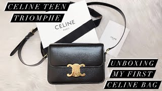 Celine Teen Triomphe BagUnboxing My First Celine Bag🥰 [upl. by Atsirk941]