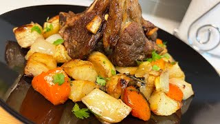 Oven baked lamb chops with vegetables  كوطليط مطهي بالفرن مع الخضر [upl. by Beata]