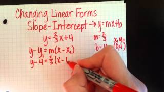 Changing Linear Forms  SlopeIntercept to pointslope and standard [upl. by Erikson]