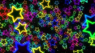 Bright colorful neon stars flying in a black background [upl. by Cagle]