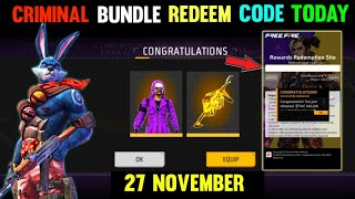 FREE FIRE REDEEM CODE TODAY 27 NOVEMBER REDEEM CODE FREE FIRE  FF REDEEM CODE TODAY 27 NOVEMBER ⚡ [upl. by Selinda]