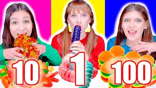 ASMR One Ten Or 100 Mukbang Food Challenge By LiLiBu [upl. by Nathanael]