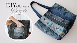 DIY old jeans recycle Tote Bag  Sewing  Tutorial 264 [upl. by Sarkaria983]