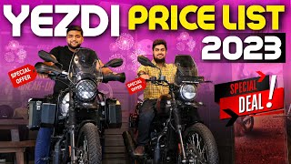 All Yezdi Bikes🏍️ Latest Price List 2023👌🏼Diwali DHAMAKA💥Yezdi Scrambler Roadster Adventure ampMore🔥 [upl. by Annoyik]