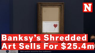 Watch As Banksys Shredded Artwork Sells For 254m At London Auction [upl. by Cristobal]