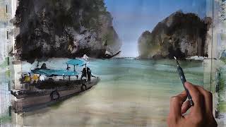 watercolor painting tutorial  easy landscape painting [upl. by Yztim]