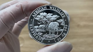 2012 Bavarian State Mint African Wildlife Series Somalia Elephant 1oz Silver BU Coin [upl. by Nesyt936]