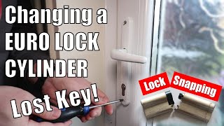 How to change a Euro Lock Cylinder WITHOUT THE KEY  Snapping a lock and replacing the barrel [upl. by Sweatt]