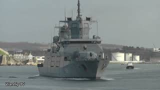 GERMAN NAVY TYPE 125 FRIGATE FGS RHEINLANDPFALZ F225 ENTERS DEVONPORT NAVAL BASE 241123 [upl. by Jenkins]