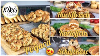 Türkische Teigtaschen POGACA mit 3 mega leckeren Füllungen Schafskäse Hackfleisch und Kartoffeln [upl. by Ries]