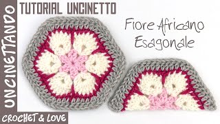 Tutorial Uncinetto  Fiore Africano Esagonale sottotitoli in inglese e spagnolo [upl. by Av]