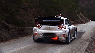 Tests Rallye Monte Carlo 2023  Loubet and Tanak  Ford Puma Hybrid Rally1 FLAT OUT HD [upl. by Gentille]