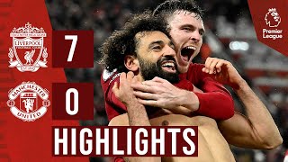 HIGHLIGHTS Liverpool 70 Man United  Salah breaks club record as Reds score SEVEN [upl. by Dirfliw]