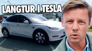 Punkterer elbilsmyter på langtur i Danmarks MEST solgte bil – Tesla Model Y [upl. by Aitropal]