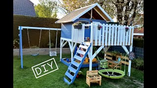 DIY Kinderspielhaus  Stelzenhaus  Matschküche  Sandkiste und Schaukeln selber bauen [upl. by Fowkes]