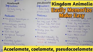 Acoelomate  Coelomate  Pdeudocoelomate  Kingdom Animalia  Class 11 [upl. by Hras]