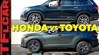 2019 Honda Pilot vs Toyota Highlander Hybrid AWD vs the TFL Slip Test [upl. by Ayatnwahs]