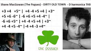 Shane MacGowan The Pogues  DIRTY OLD TOWN  D harmonica TAB practice [upl. by Aneekas]