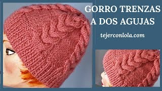 GORRO CON TRENZAS  A DOS AGUJAS🥢 [upl. by Allis489]