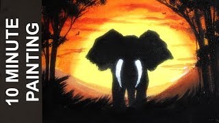 Painting an Elphant in an African Sunset Landscape with Acrylics in 10 Minutes [upl. by Inanaup]