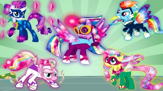 My Little Pony Mane 6 Transform into Crystal Rainbow Power Power Ponies  Kids Coloring Book [upl. by Enerod]