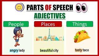 Adjectives  Types  Functions  Attributive  Predicative  Nominal  parts of speech [upl. by Nnoryt]