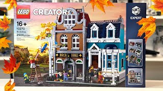 LEGO 10270 Bookshop Modular Review  Perfect Fall Family Fun Build [upl. by Scevour]