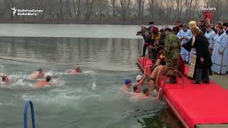 Swimming Race Marks Orthodox Epiphany In Serbia [upl. by Nnylharas]