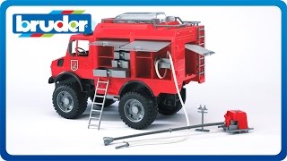 Bruder Toys MB Unimog Fire Rescue Truck w Accesories and Light amp Sound Module 02480 [upl. by Karab]