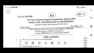 jntuk r23 basic civil and mechanical engineering semester regular exams question papers set1234 [upl. by Ingemar]