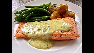 Saumonsauce crémeuse à lailcitron سلمون مع كريمة الثوم  صلصة الليمونCreamy garlic lemon salmon [upl. by Ehtiaf105]