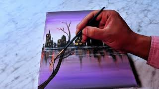 Easy Cityscape Acrylic Painting  Painting for Beginners [upl. by Netsryk]