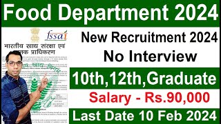 FOOD DEPARTMENT RECRUITMENT 2024  FSSAI RECRUITMENT 2024 FCI VACANCY GOVT JOBS JAN 2024 FEB 2024 [upl. by Naara177]