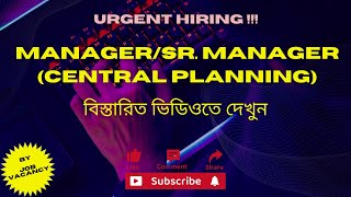 Urgent Hiring  ManagerSr managerCentral PlanningGarments Manufacturing Company [upl. by Ekralc]