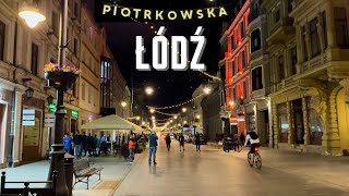 Nightlife in Piotrkowska Street Łódź 🛶 🇵🇱 Poland [upl. by Whitten619]