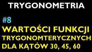 WARTOŚCI FUNKCJI TRYGONOMTERYCZNYCH DLA KĄTÓW O MIERZE 30 45 60 8  Dział Trygonometria [upl. by Steffin]