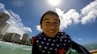 Best Surf Spot Waikiki Hawaii 2024 First Time Surfing for 6 Year Old Boy [upl. by Nogaem383]