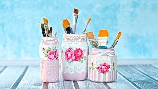 Decoupage jar tutorial for beginners  DIY By Catherine [upl. by Dekow]