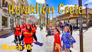 Heraklion Crete walking tour 4k sea front side carnival Greece 2024 [upl. by Goebel]