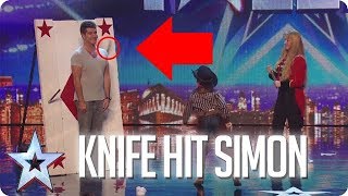 SIMON COWELL HIT BY KNIFE  Britains Got Talent [upl. by Christiana]