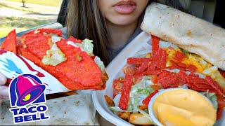 ASMR EATING TACO BELL CAR MUKBANG FLAMIN HOT LOADED NACHO FRIES CHEESE NO TALKING REAL TWILIGHT SHOW [upl. by Etep]