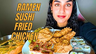 Samyang Ramen Sushi Spicy Miso Ramen Fried Chicken Kimichi Veggie Gyoza Mukbang [upl. by Eohce]