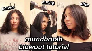 HOW TO DO A SALON BLOWOUT AT HOME WITH A ROUNDBRUSH  PRO HAIRSTYLIST TUTORIAL ON CURLY HAIR [upl. by Franchot569]